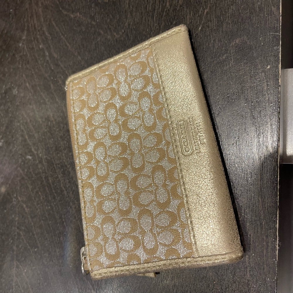 Coach Gold and Tan Card Case